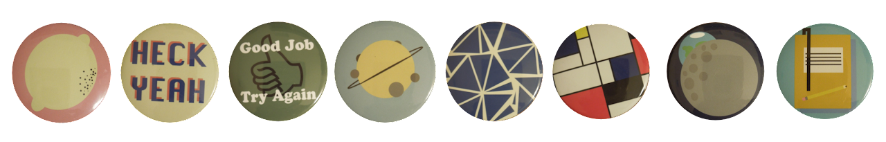 buttons and pins made in digital media class