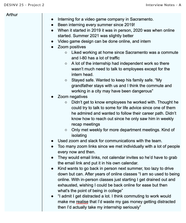 interview insights for interviewee 1