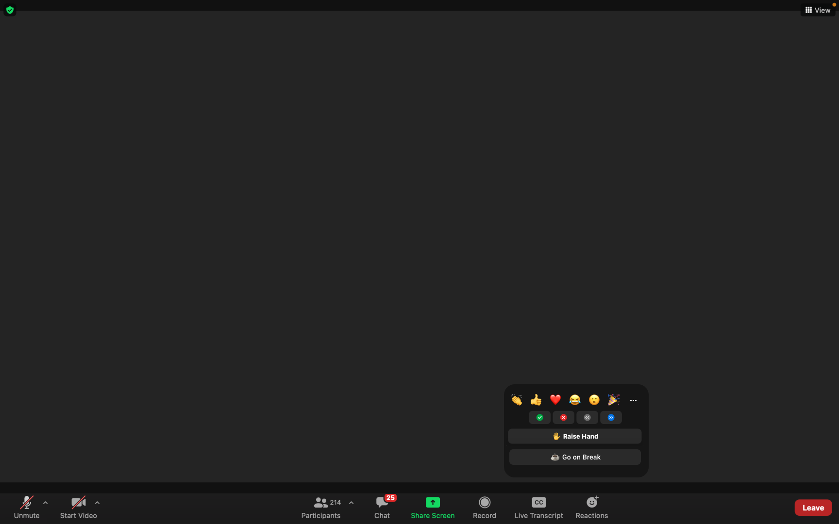participant break notification screen