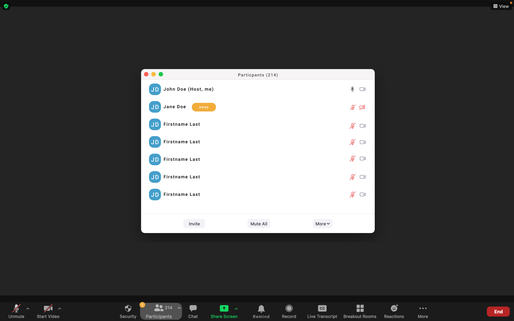 host view of participant break