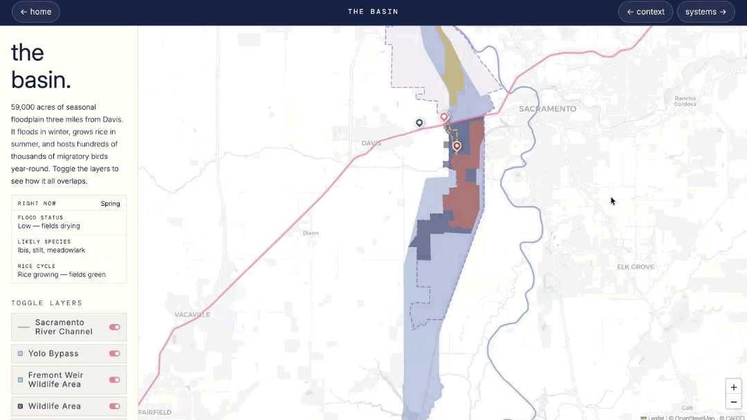 screenshot of the interactive yolo basin website