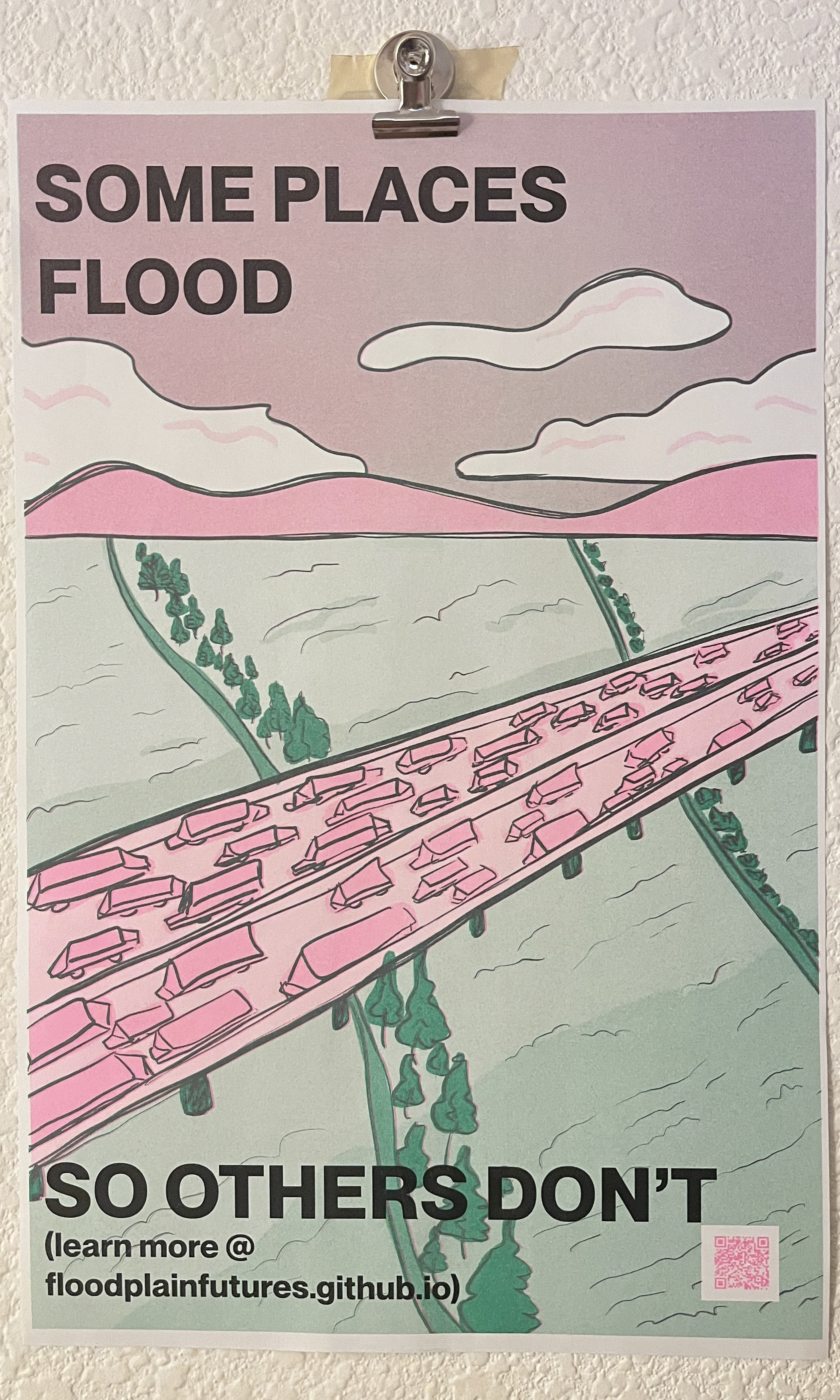 risograph poster: Some Places Flood So Others Don't