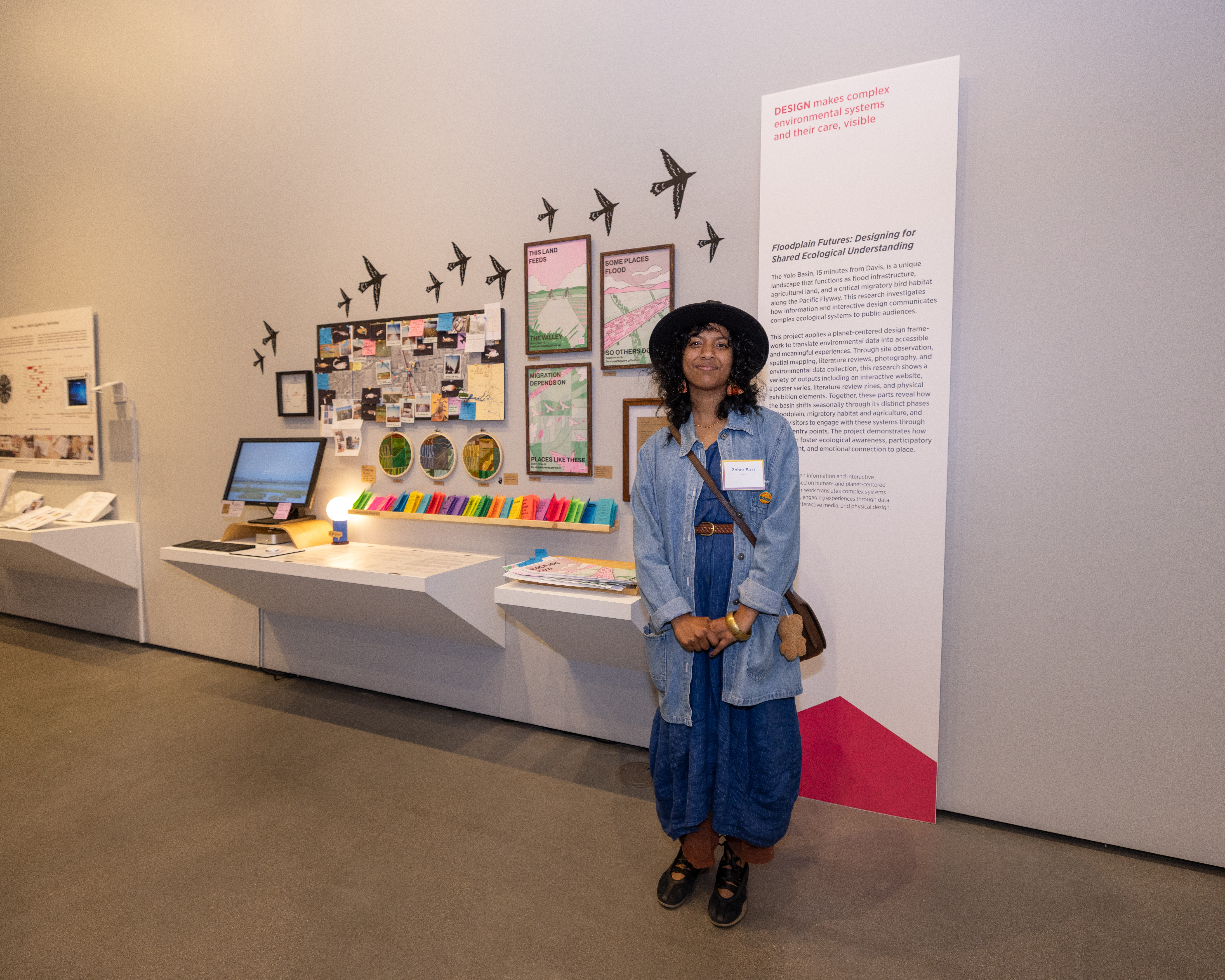 zahra presenting the thesis work to the at final mfa thesis review