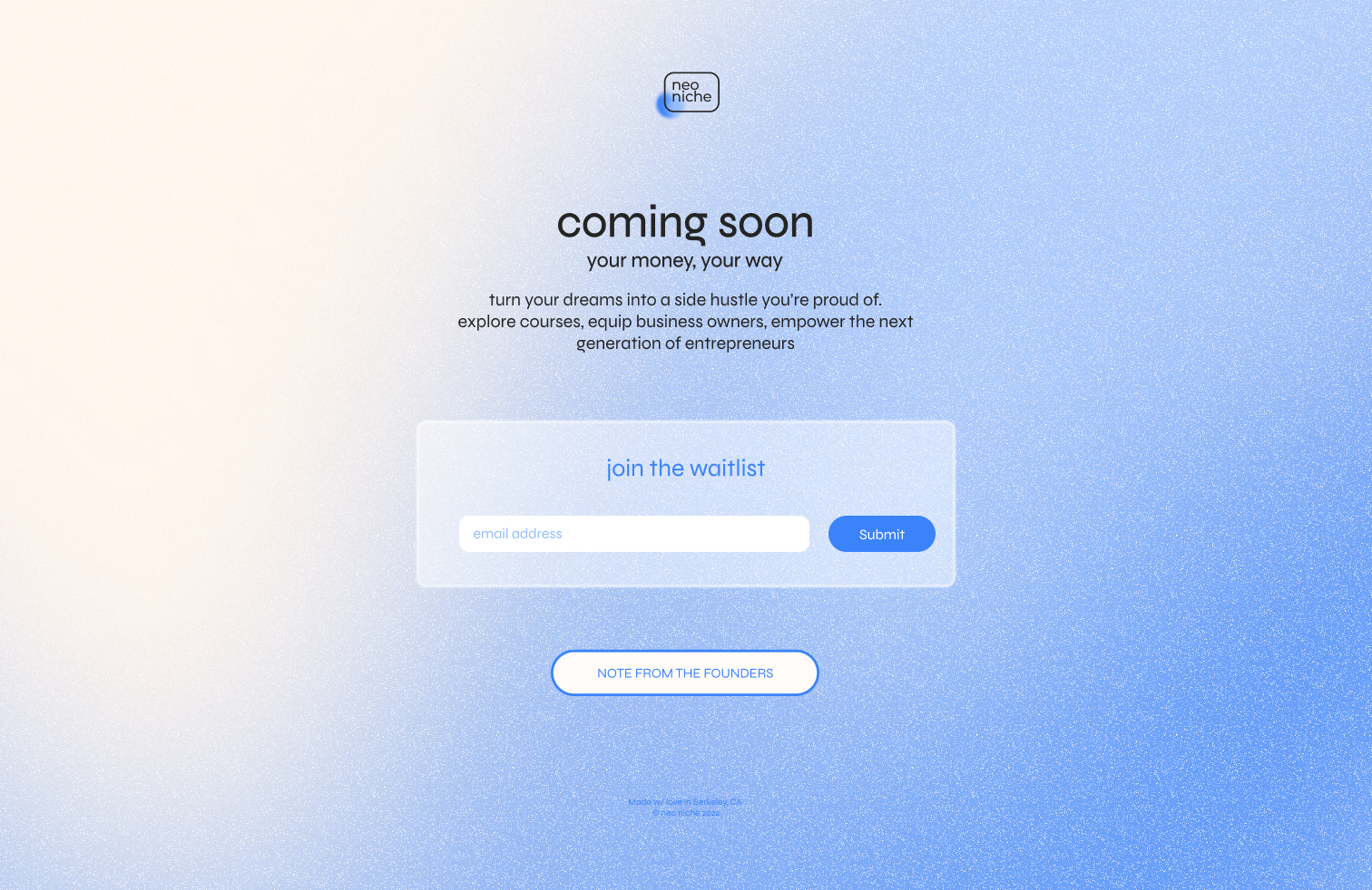 orginal onboarding page before launching our “getting ready for launch” site