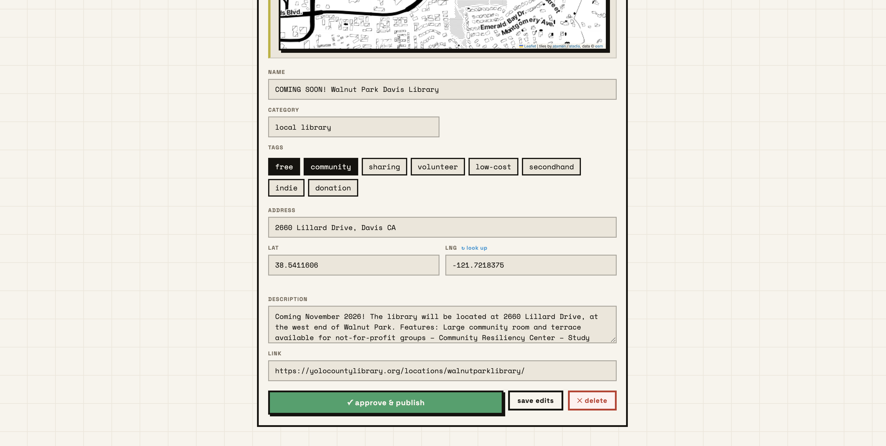 behind the scenes admin page showing a pending submission ready to be pushed live