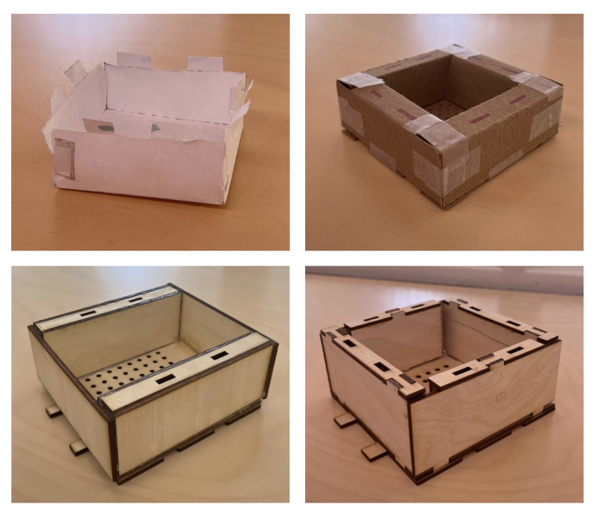 4 images of different stages of prototyping process for the planter